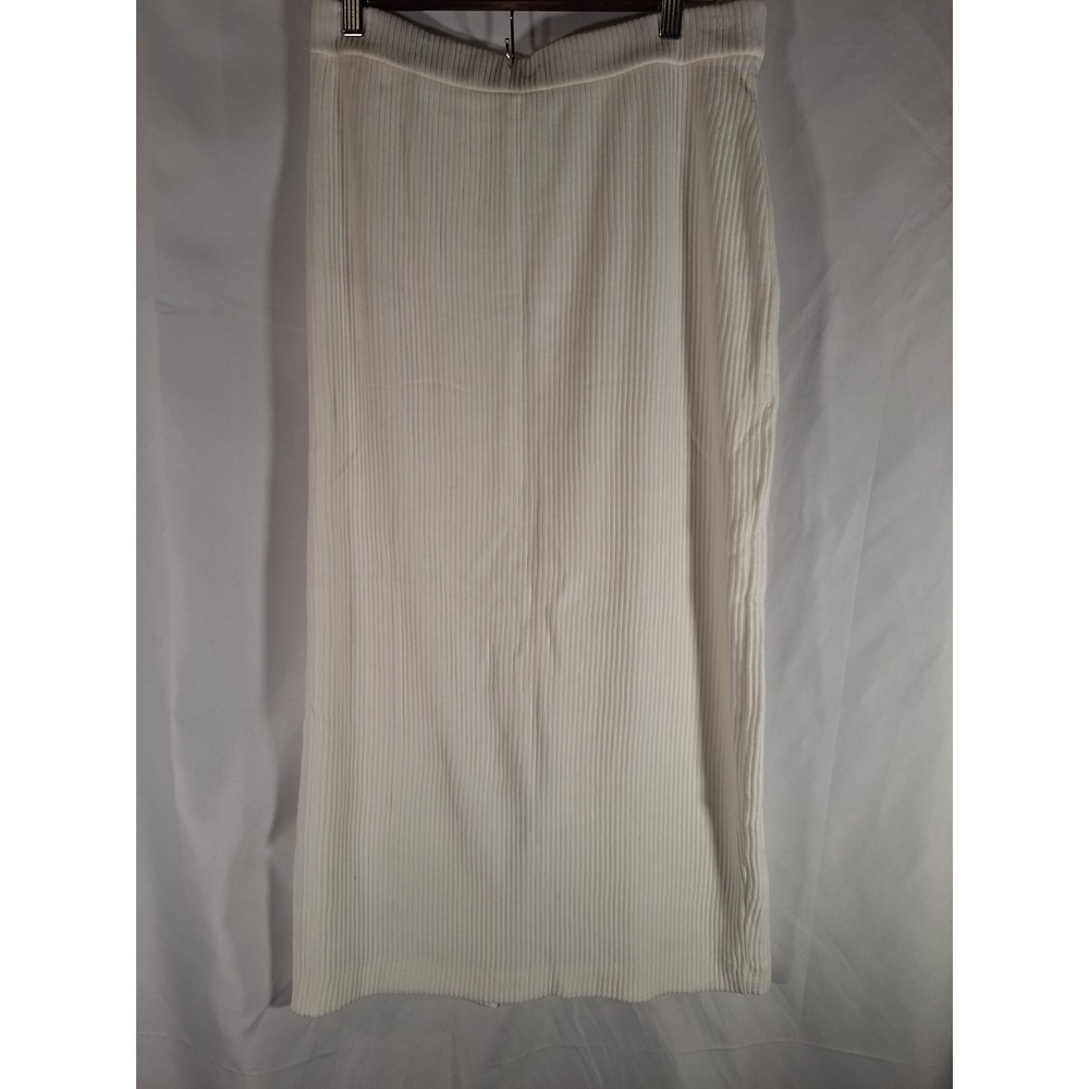 Club Monaco Women Cream Ribbed Knit Midi‎ Skirt Size M Off-White Elastic Waist